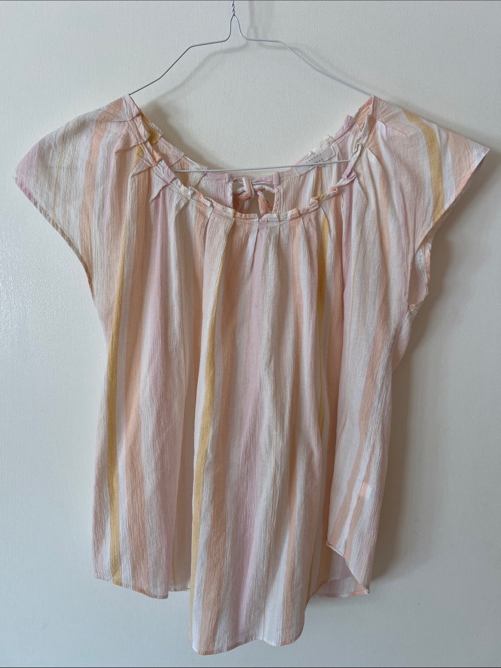 LC Lauren Conrad Pink and Yellow Striped Peasant Blouse